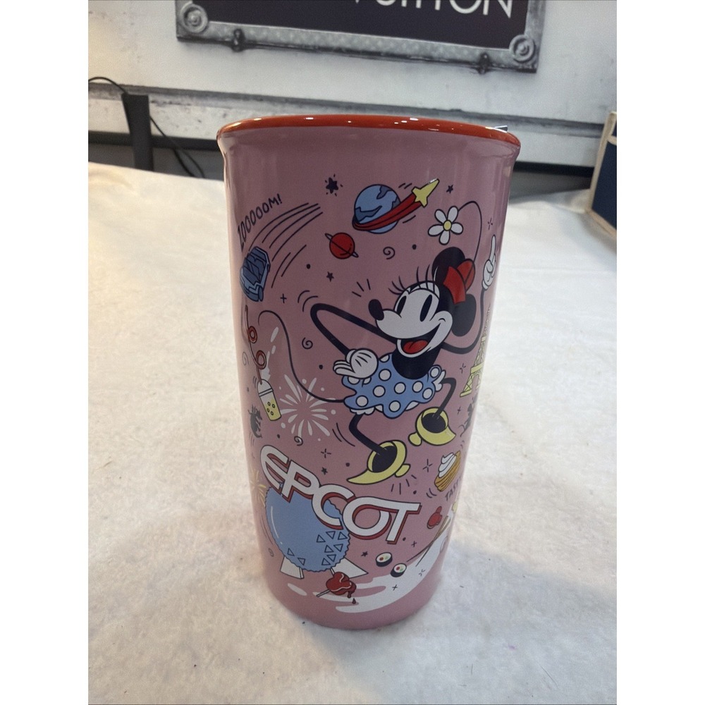 Starbucks Disney EPCOT 12 fl oz coffee mug Minnie Mouse Pink space track rats 3